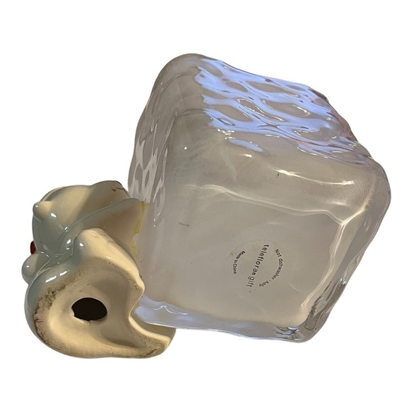 POLAR bear with Santa hat hugging frosted planter. - Picture 6 of 8